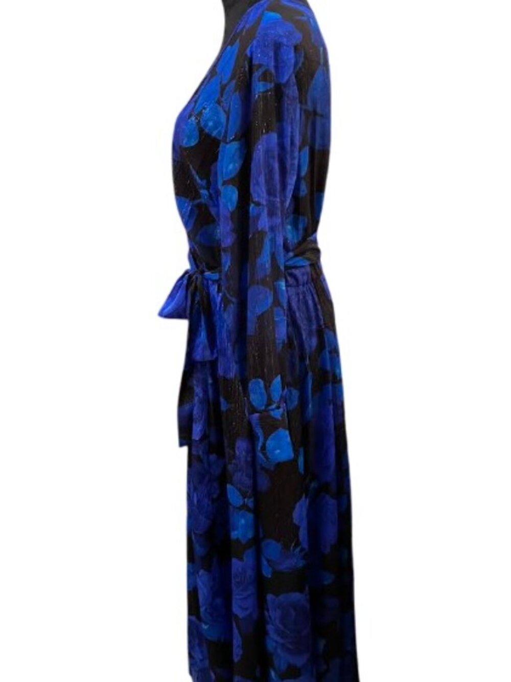 Alex B Nites Metallic Shimmering Floral Maxi Wrap Dress Size 14 Like New - Picture 4 of 12